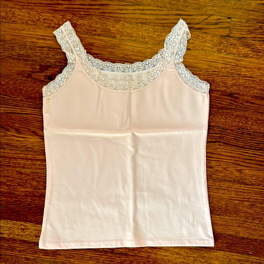 Lace Trim Pink Tank Top